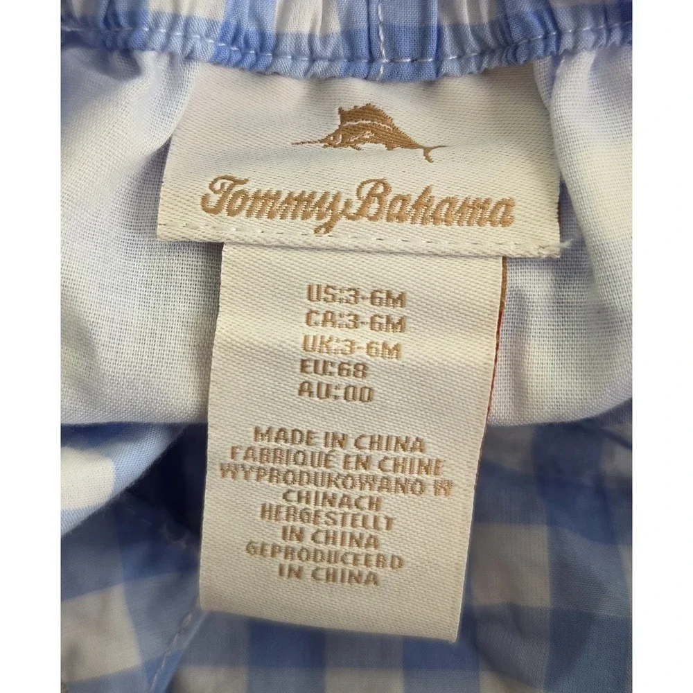 Tommy Bahama Boys 3-6 Months Blue White Checkered Overalls Preppy